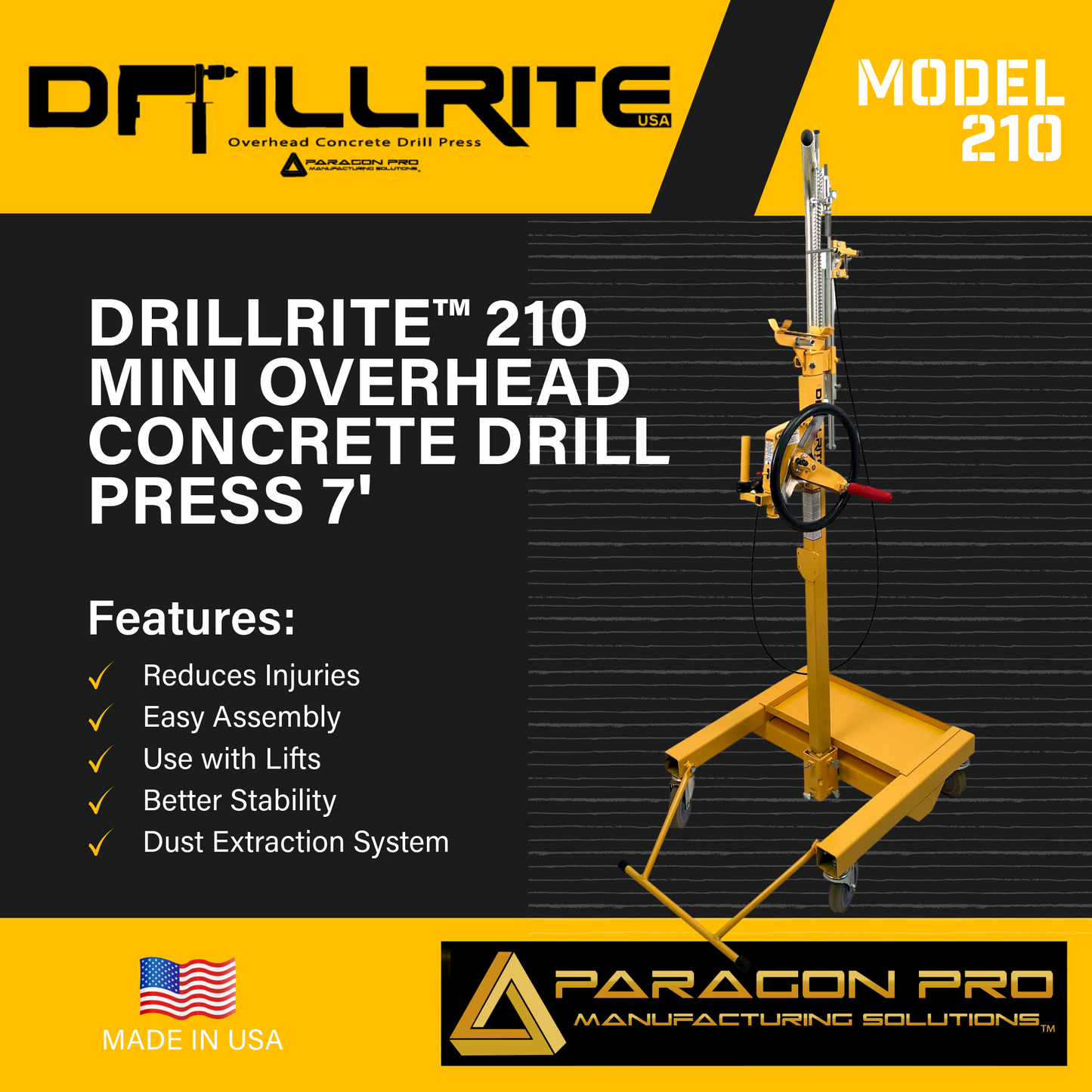DRILLRITE™ 210 MINI OVERHEAD CONCRETE DRILL PRESS 7' - Paragon Pro