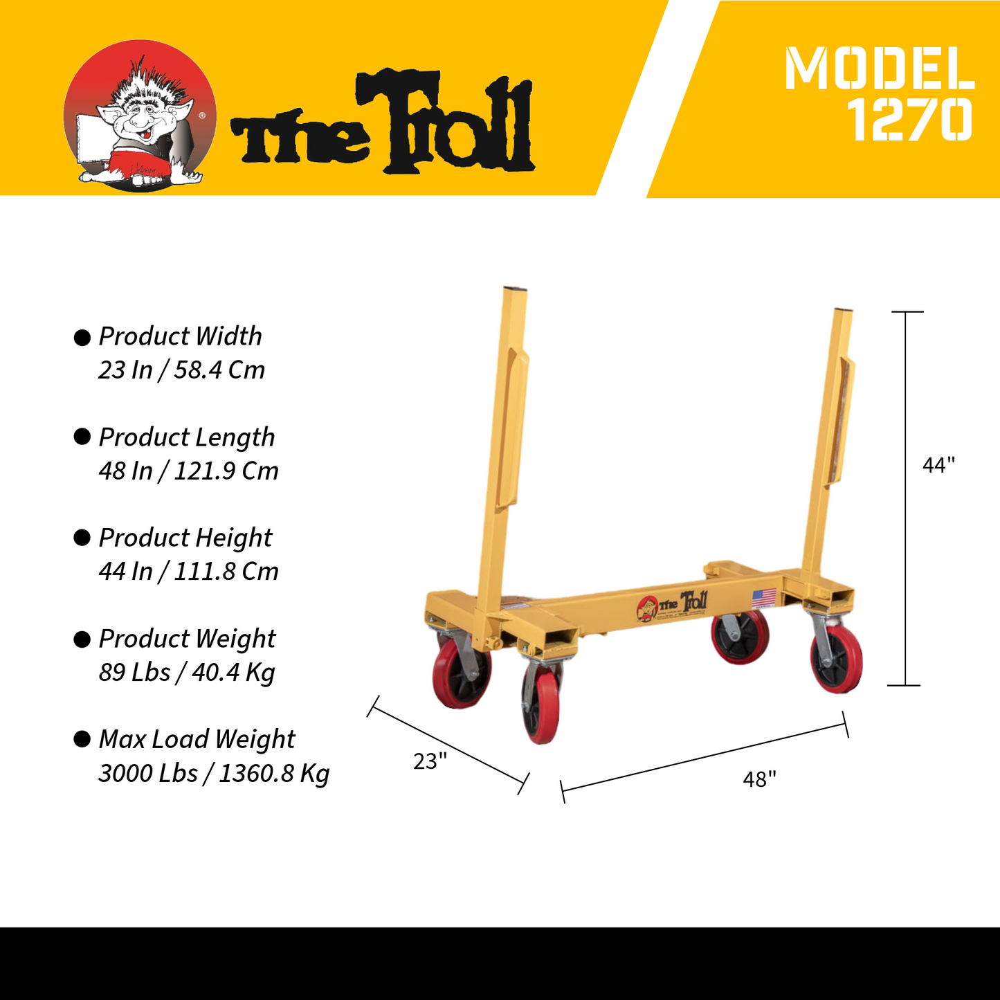 TROLL® MODEL 1270 DRYWALL CART 3000 LBS - Paragon Pro