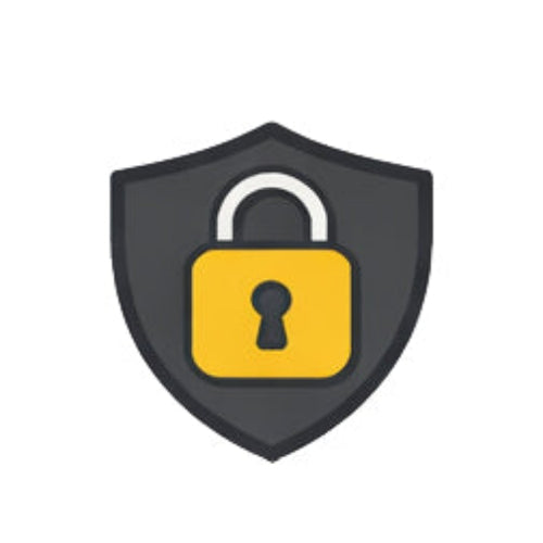 Shield icon with a yellow lock on a white background