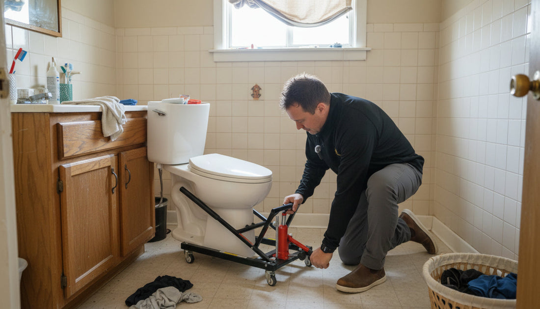 Person using the Toilet Master Jack® on a toilet.