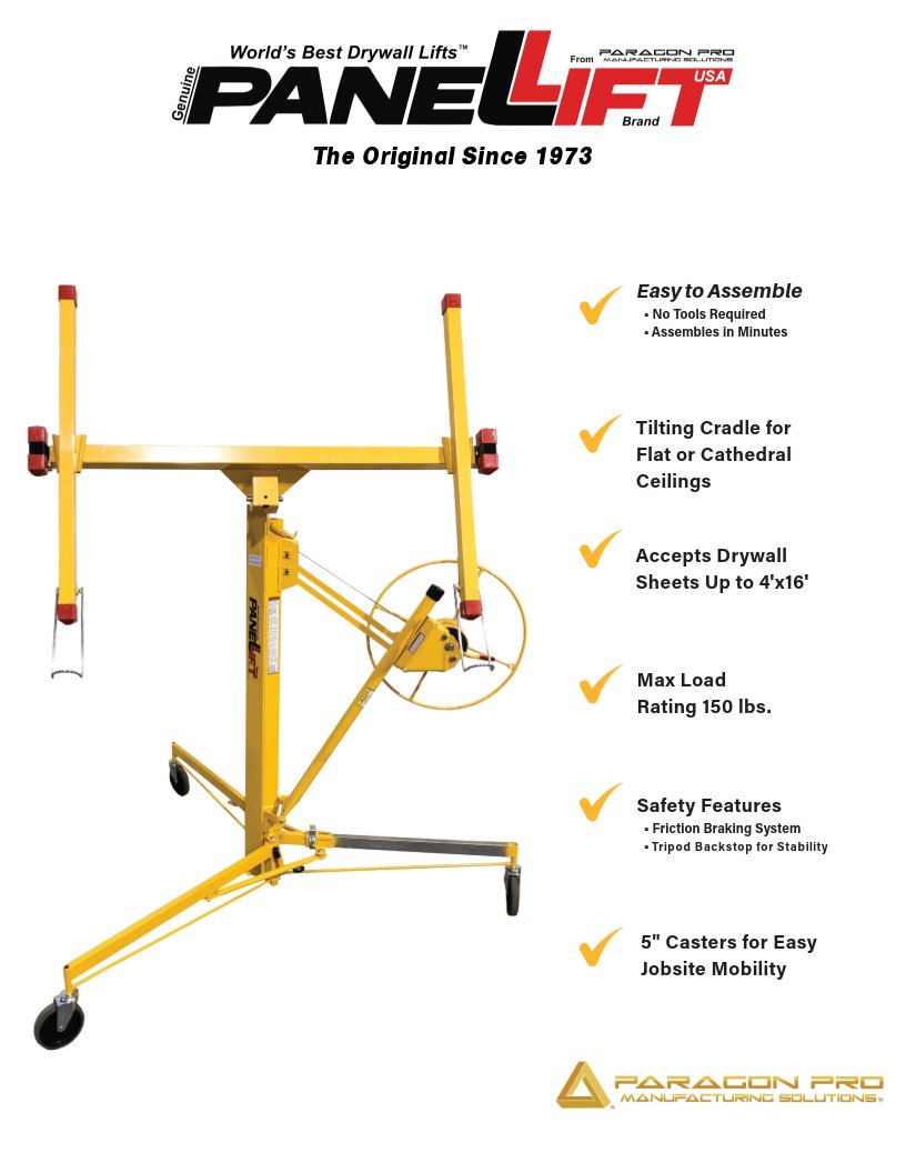 PANELLIFT® DRYWALL LIFT MODEL 125 11' 150 LBS - paragonpromfg