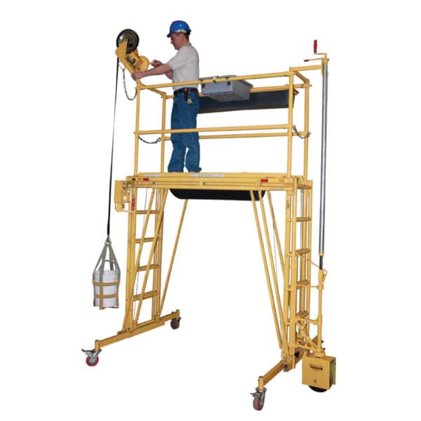 Hoist, tool lift, accessory for adjustable height mobile work platform and scaffolding