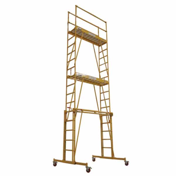 Adjustable height mobile work platform and scaffolding with height extension
